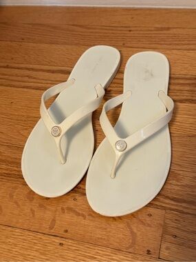 Tory Burch Cream Logo Thong Sandals